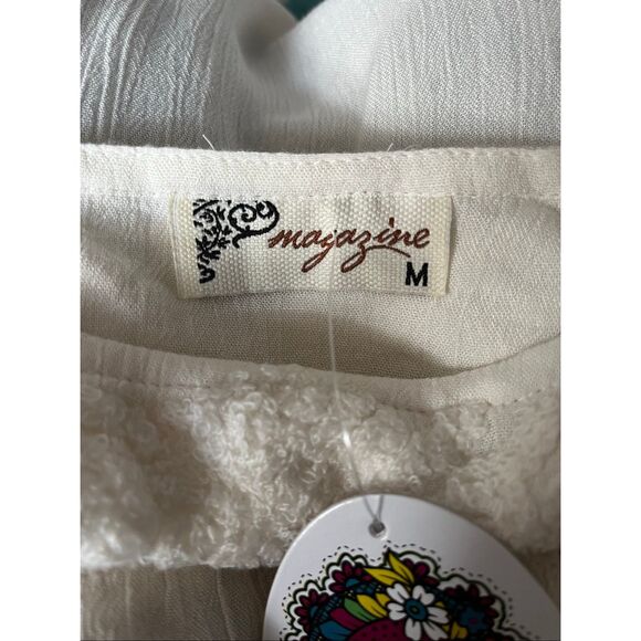 Magazine Peasant Cream Crochet Square Neck Short Sleeve Top Women’s Medium NWT - Picture 5 of 10